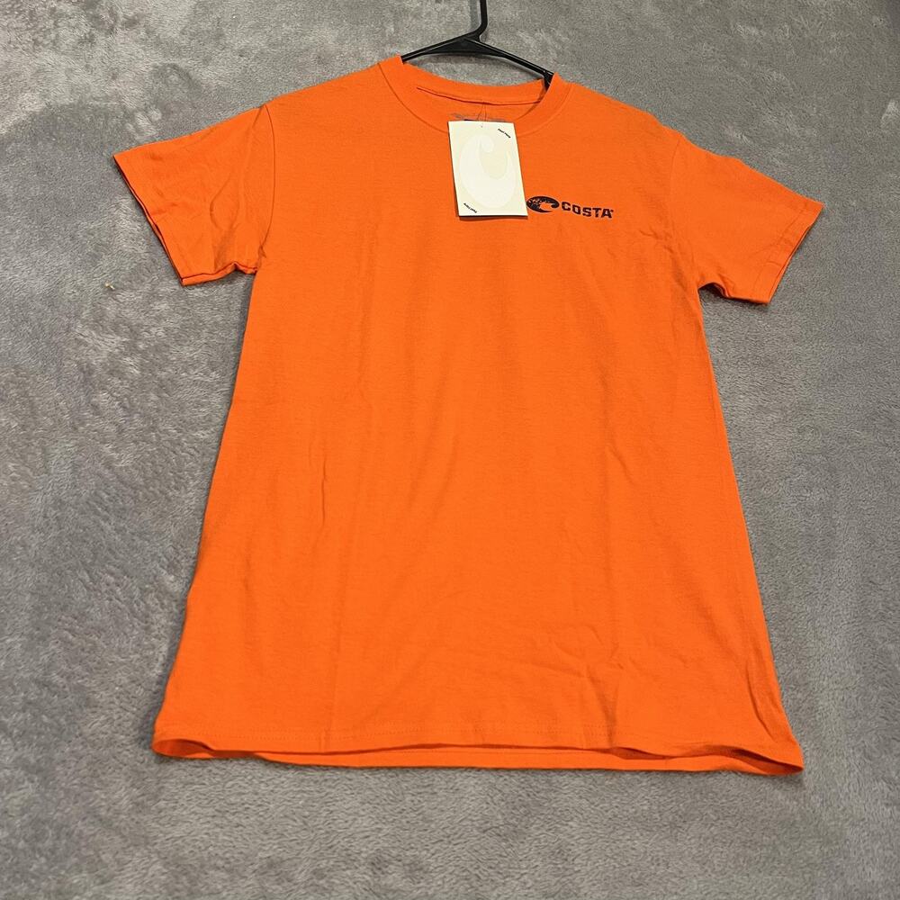 Costa Del Mar Shirt Mens Small Orange Graphic Marlin Fishing Short Sleeve Tee